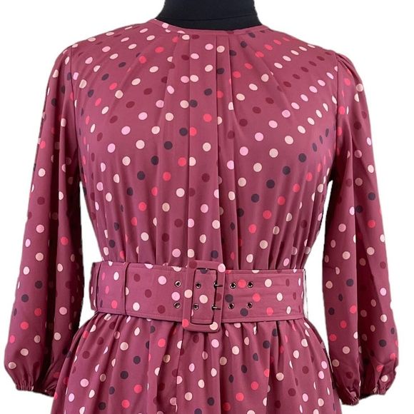 Eshakti Ruched Polka Dot Print Crepe Belted Dress Sz XL - Picture 3 of 13